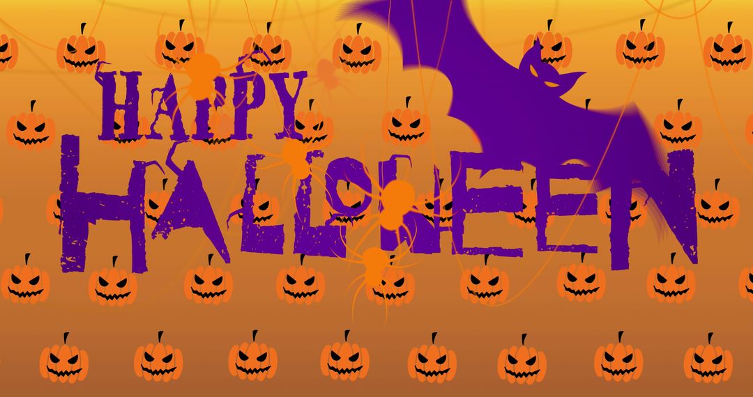 Happy Halloween Text with Pumpkins and Decorative Elements - Free Images, Stock Photos and Pictures on Pikwizard.com