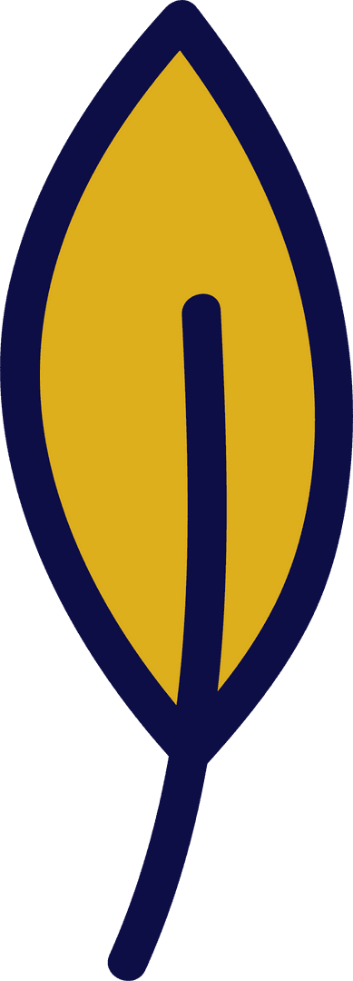 Flat Design Leaf Icon with Mustard Fill and Navy Outline
