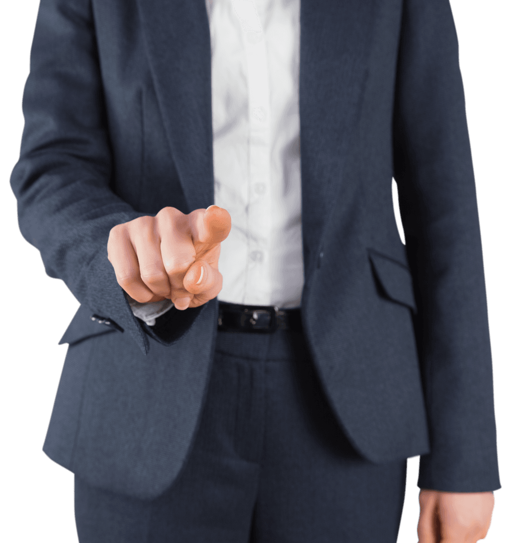 Caucasian Businessman in Suit Pointing Finger on Transparent Background