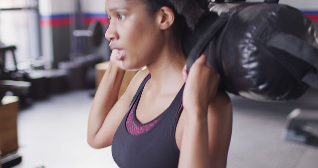 Image of determined african american woman working out with weights at a gym - Free Images, Stock Photos and Pictures on Pikwizard.com