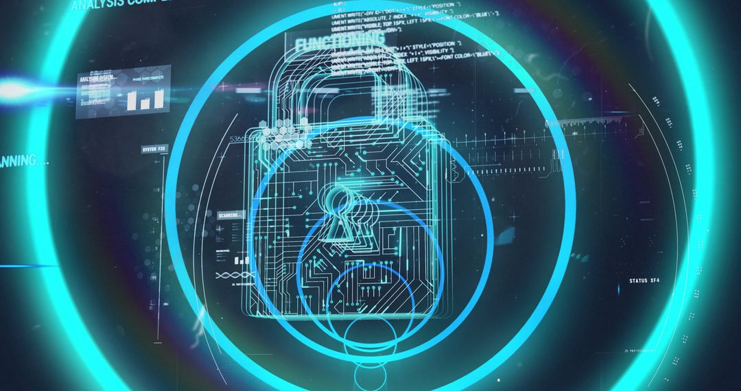 Cybersecurity Concept with Digital Padlock and Data Holograms