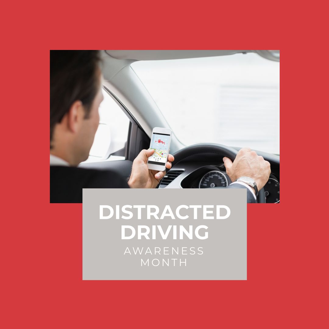 Caucasian Man Using Phone While Driving for Distracted Driving Awareness Month - Download Free Stock Templates Pikwizard.com