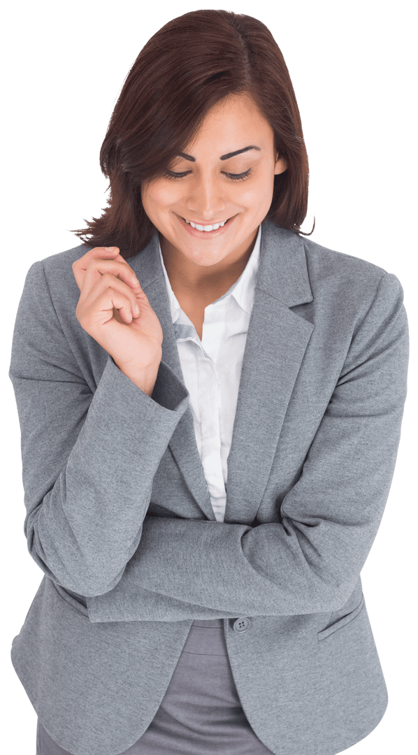 Smiling Business Woman with Confident Gesture on Transparent Background