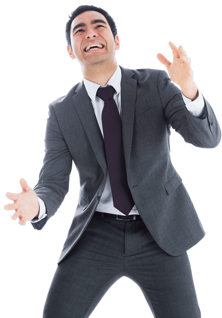 Cheerful Hispanic Businessman Expressing Joy on Transparent Background