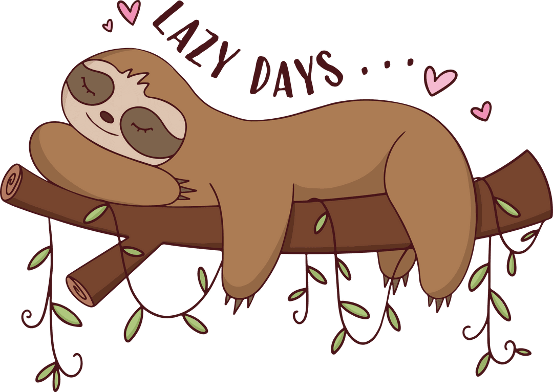 Whimsical Sloth Lounging on Branch with Transparent Background