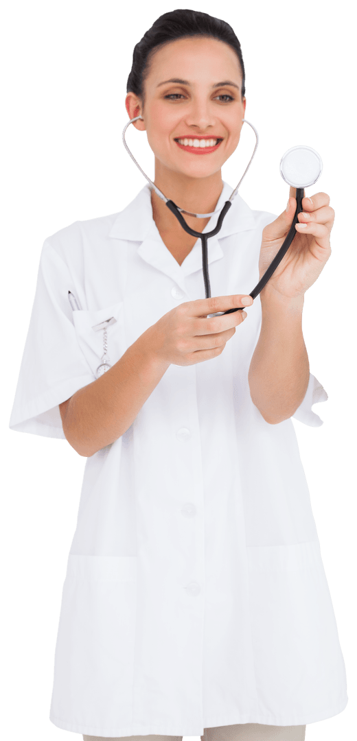 Smiling Nurse Using Stethoscope on Transparent Background