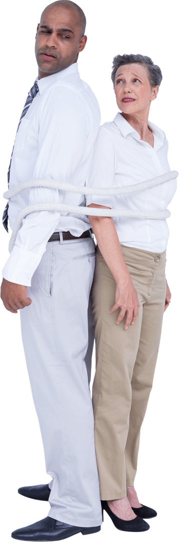 Business Colleagues Tied Back to Back on Transparent Background
