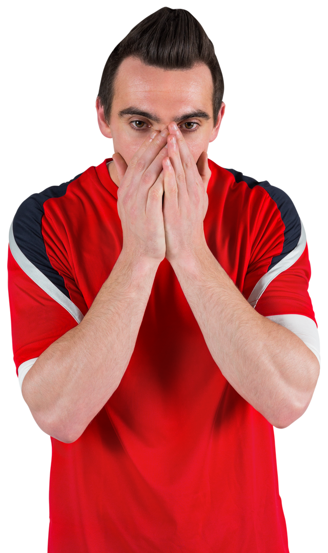 Transparent Isolated Nervous Football Fan Wearing Red Shirt Covers Face - Download Free Stock Images Pikwizard.com