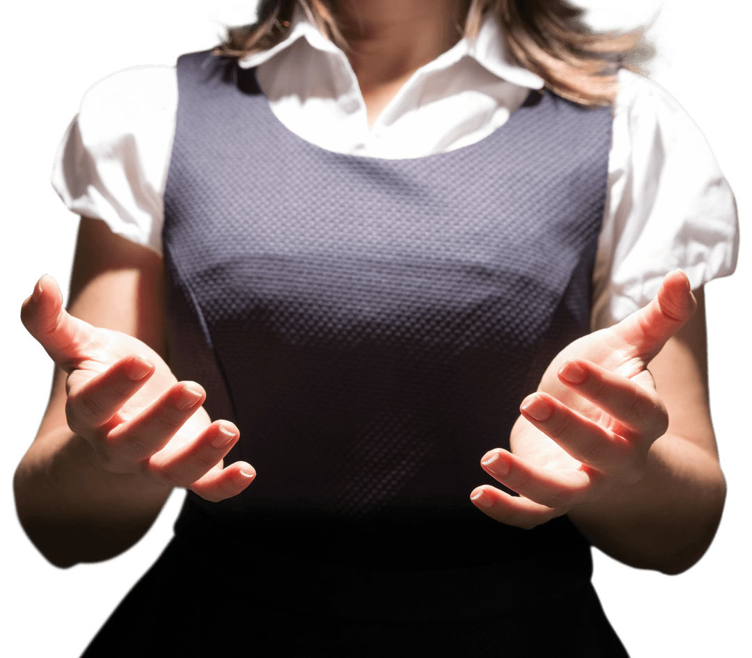 Businesswoman with Open Hands on Transparent Background