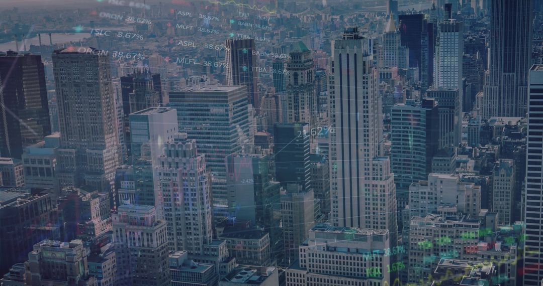 Cityscape with Financial Data Overlays for Economic Concepts