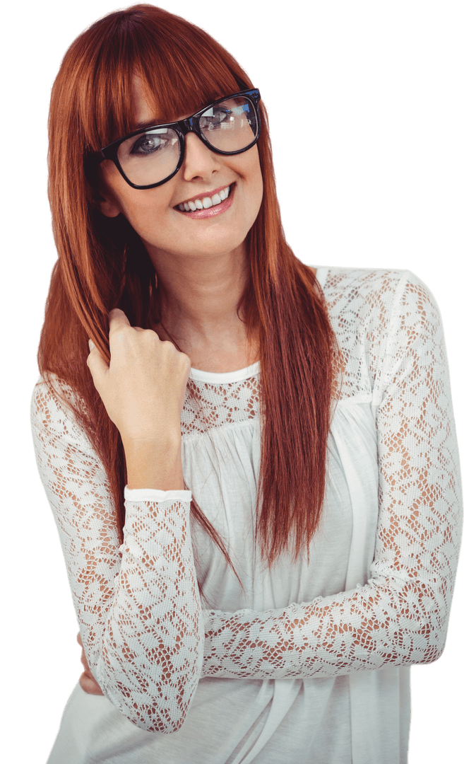 Smiling Hipster Woman with Glasses on Transparent Background