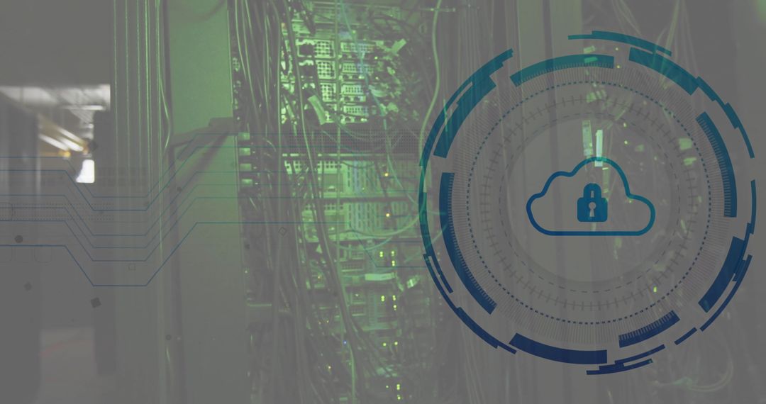 Cloud Security Concept with Digital Data Processing and Servers