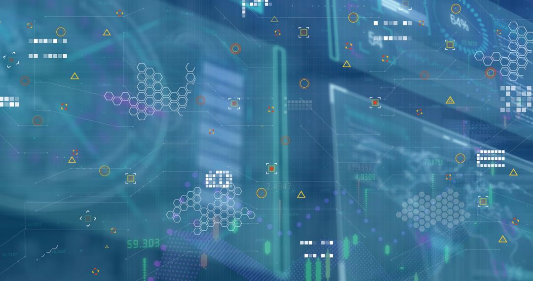 Digital Interface with Data Visualization on Blue Background