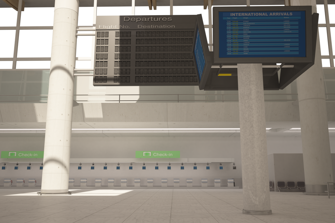 Transparent Airport Terminal with Check-in Desks and Departure Panel - Download Free Stock Images Pikwizard.com