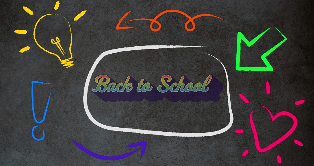 Colorful Back to School Text with Educational Icons on Grey Background