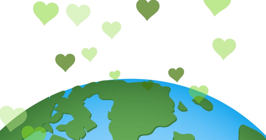 Green Hearts Floating Above Cartoonish Globe Symbolizing Earth Love