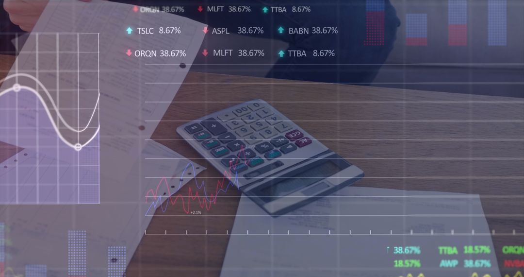 Charts and Calculator Overlapping Financial Documents Concept