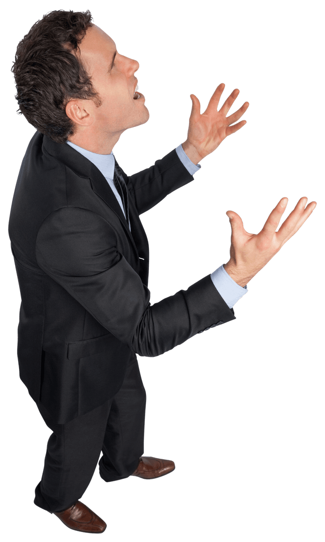 Frustrated Businessman Gesturing on Transparent Background
