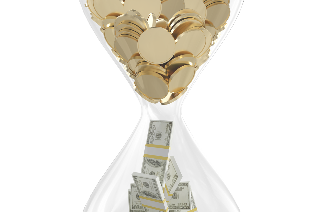 Transparent Hourglass with Coins Converting to Cash - Download Free Stock Images Pikwizard.com