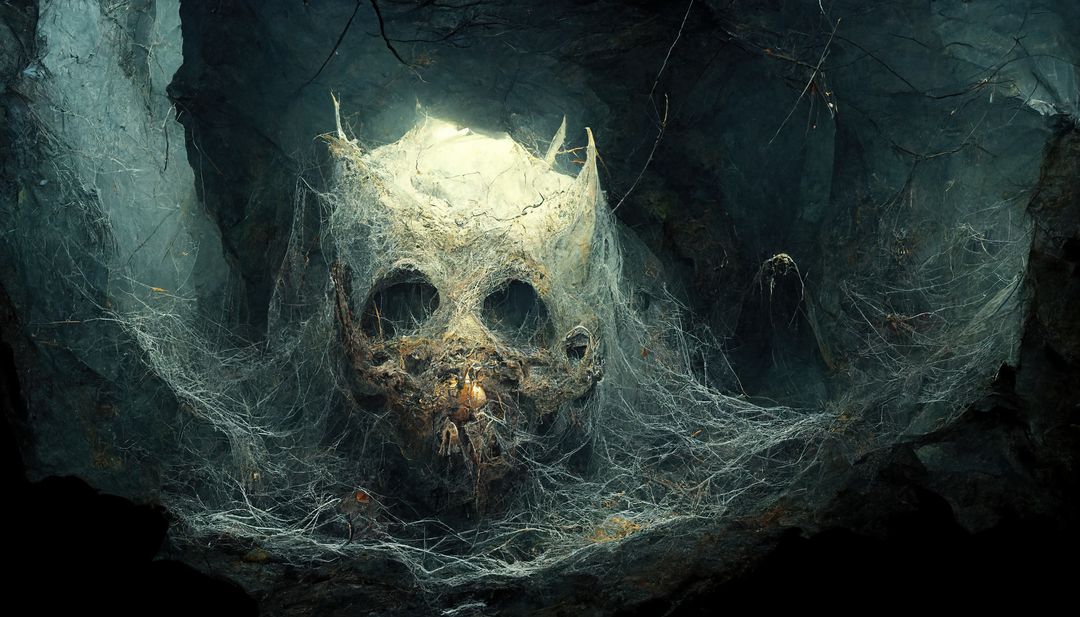 Ancient Skull Surrounded by Webs in Cave - Free Images, Stock Photos and Pictures on Pikwizard.com