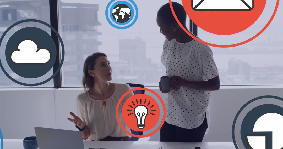 Diverse Business Team Analyzing Social Media Innovation Icons