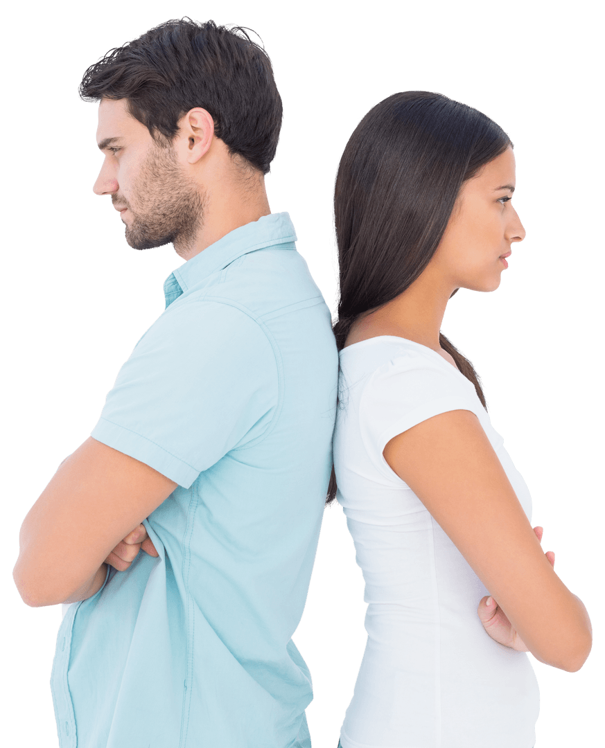 Unhappy Couple Standing Back to Back Transparent Background