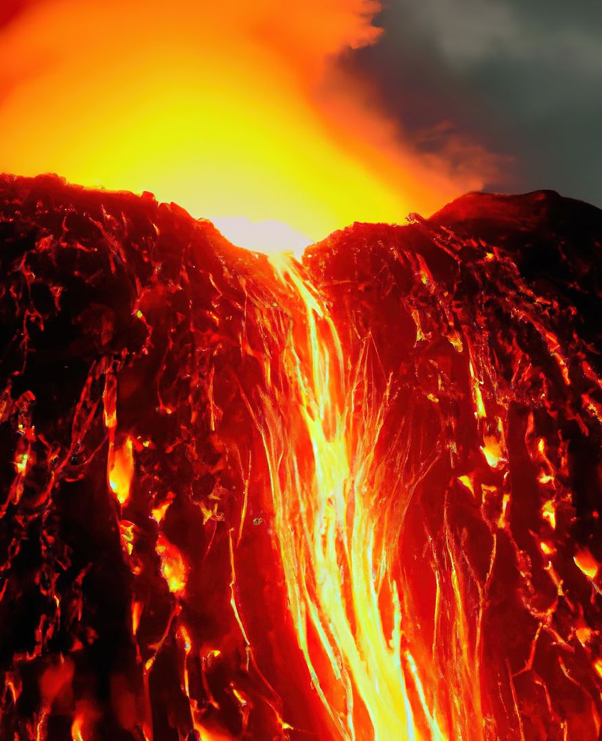 Molten Lava Flowing down Volcanic Eruption at Dusk - Free Images, Stock Photos and Pictures on Pikwizard.com