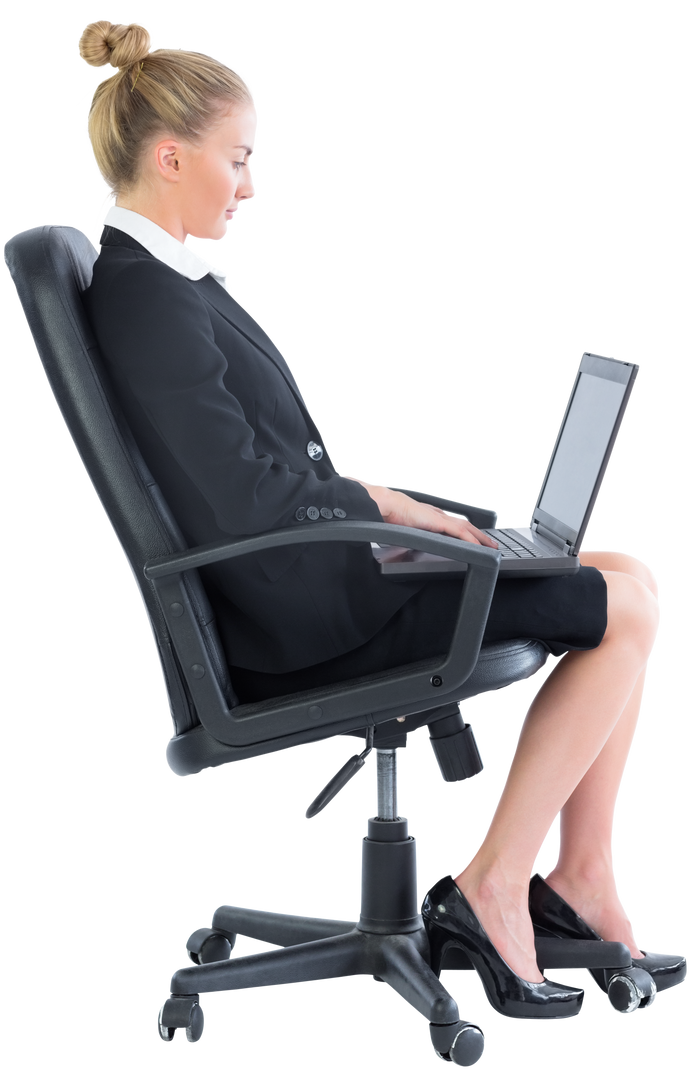 Transparent Businesswoman Sitting on Swivel Chair Working on Laptop - Download Free Stock Images Pikwizard.com