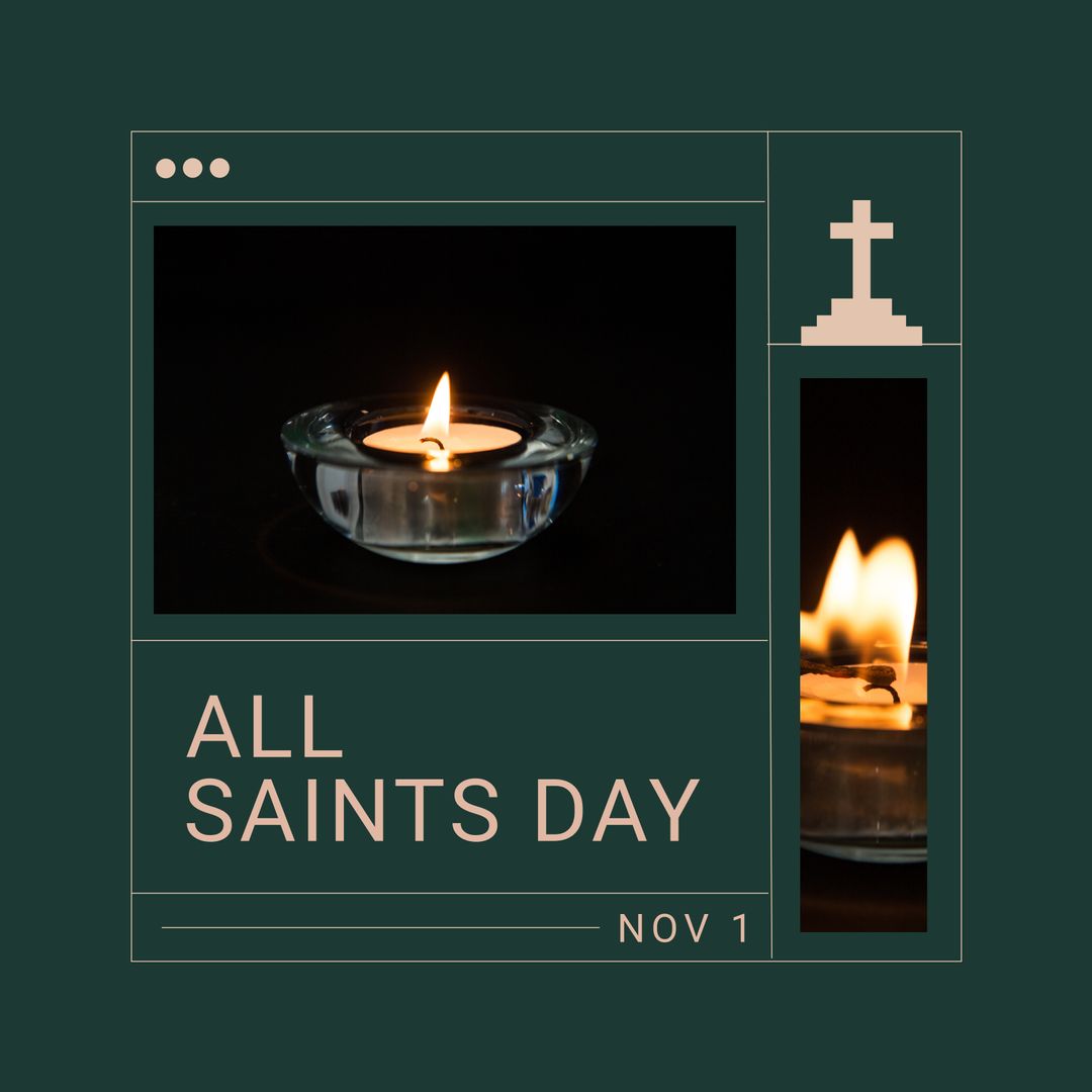All Saints Day Candle Reflection on Green Background
