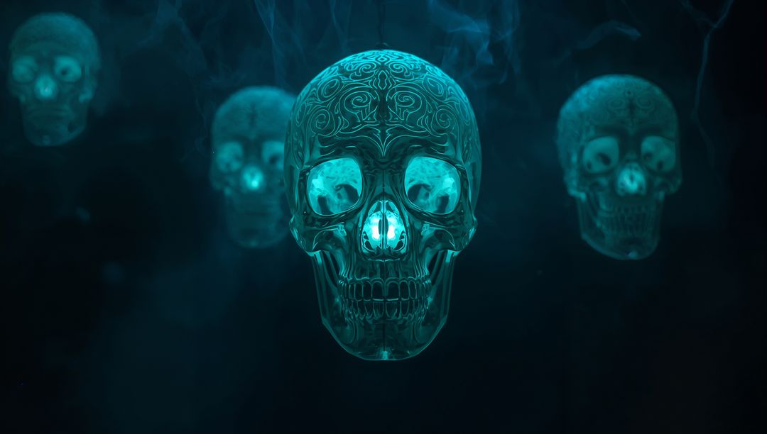 Glowing Ethereal Skulls in Mystical Smoky Void
