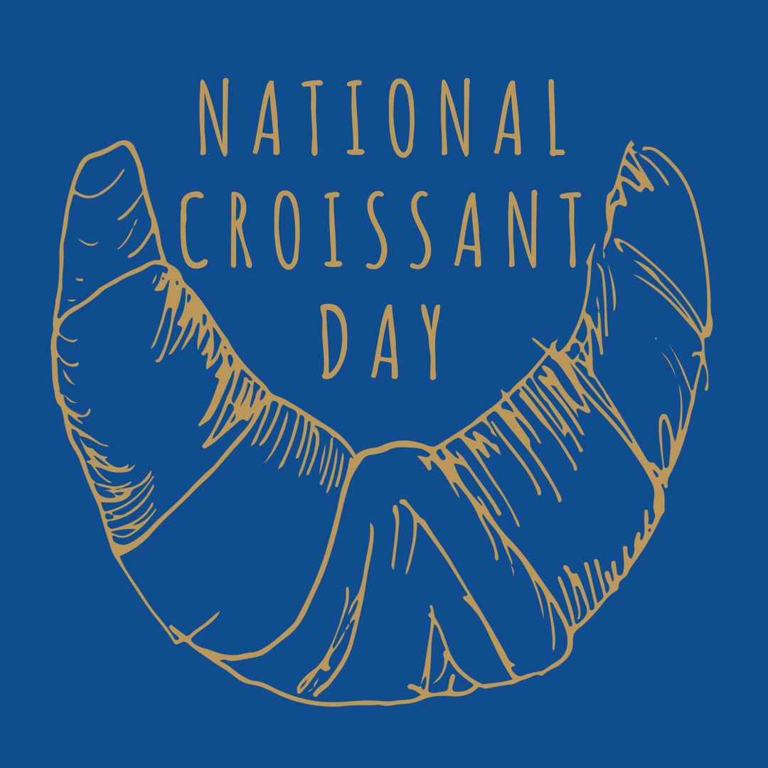 National Croissant Day Hand-Drawn Blue Gold Celebration Poster - Download Free Stock Templates Pikwizard.com