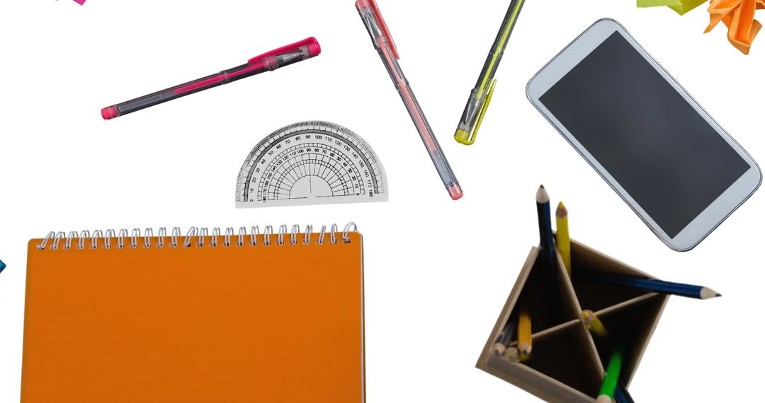 Organized Office Desktop Items with Digital Note Focus