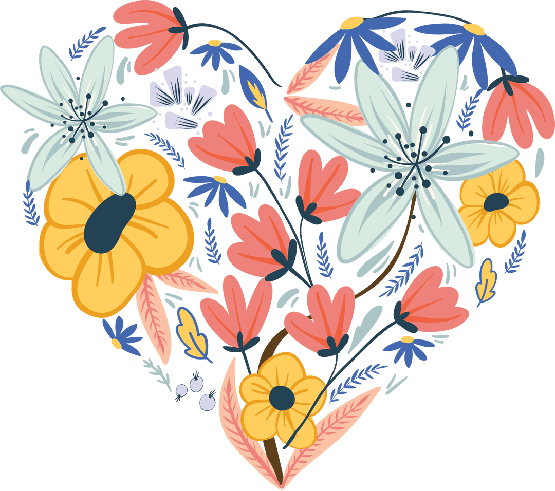 Transparent Flower Heart Illustration with Vibrant Colors
