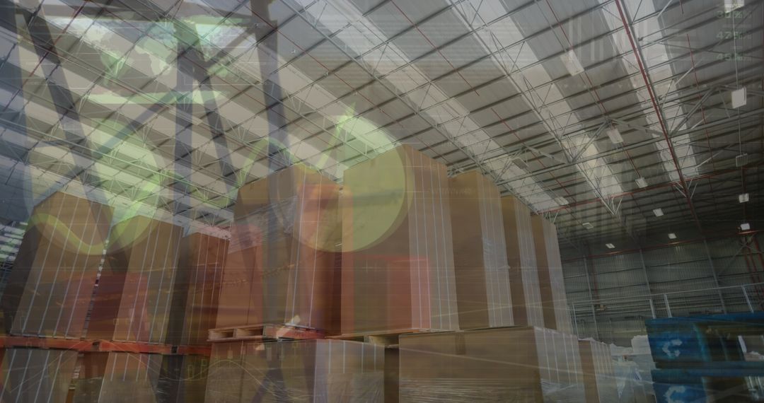 Warehouse Stacks: Cardboard Boxes on Tall Metal Shelves