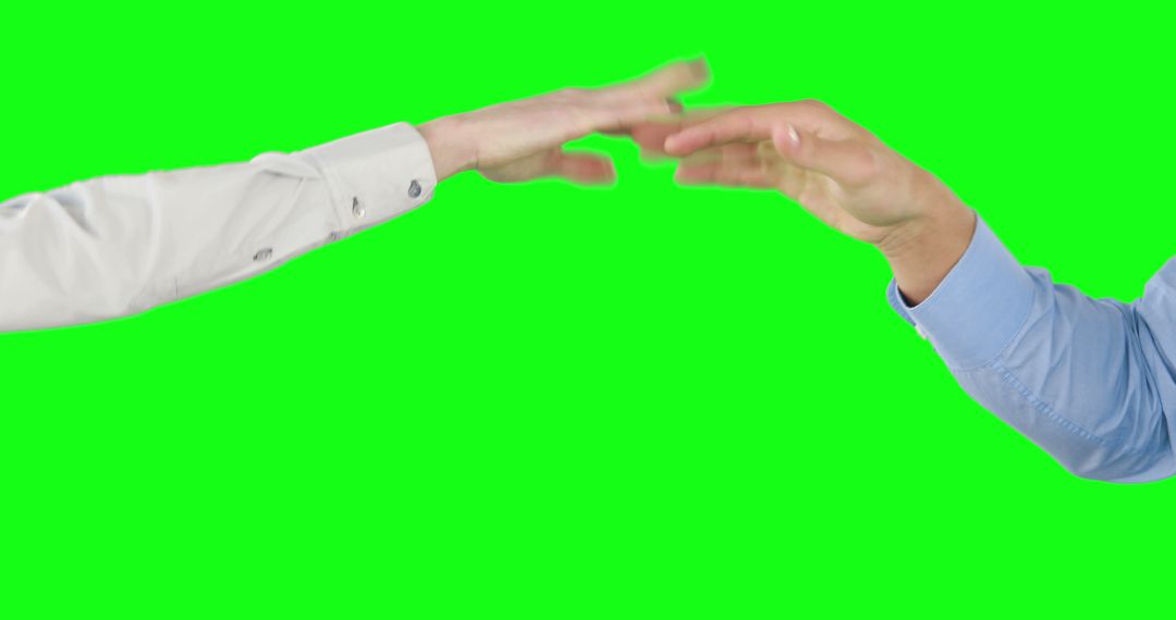 Hands Reaching for Connection on Green Background