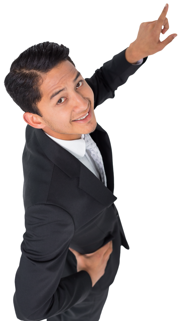 Smiling Businessman Gesturing Upward Transparent Background - Download Free Stock Images Pikwizard.com