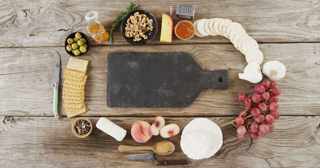 Gourmet Cheese Platter with Diverse Snacks on Rustic Wooden Table - Free Images, Stock Photos and Pictures on Pikwizard.com