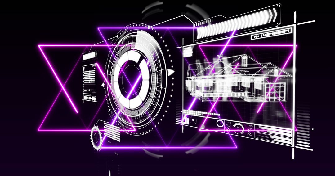Futuristic Digital Interface with Purple Glowing Light Trails