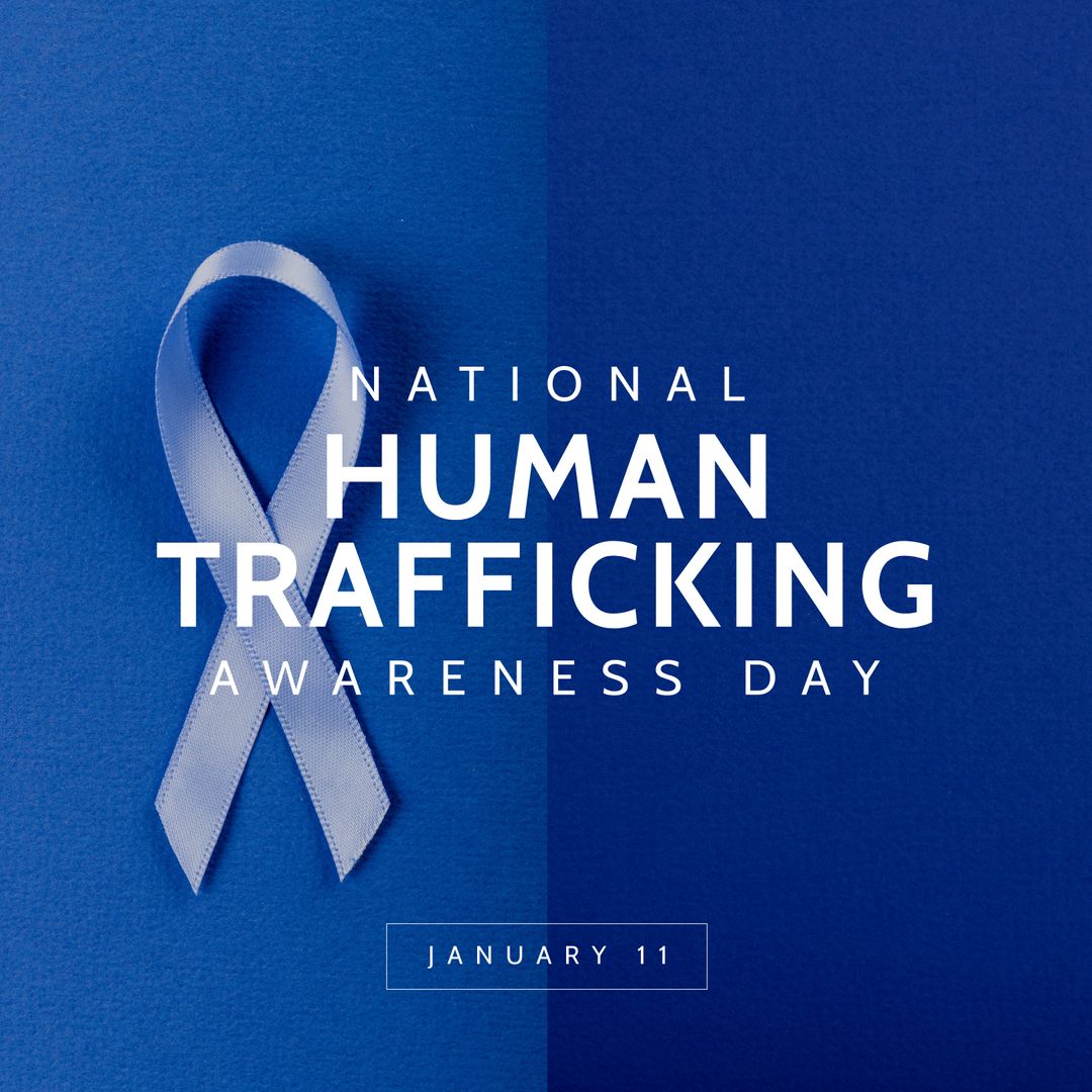 Human Trafficking Awareness Day with Blue Awareness Ribbon