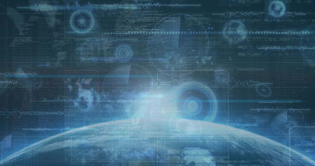 Digital Interface and Global Technology in Dark Blue Theme