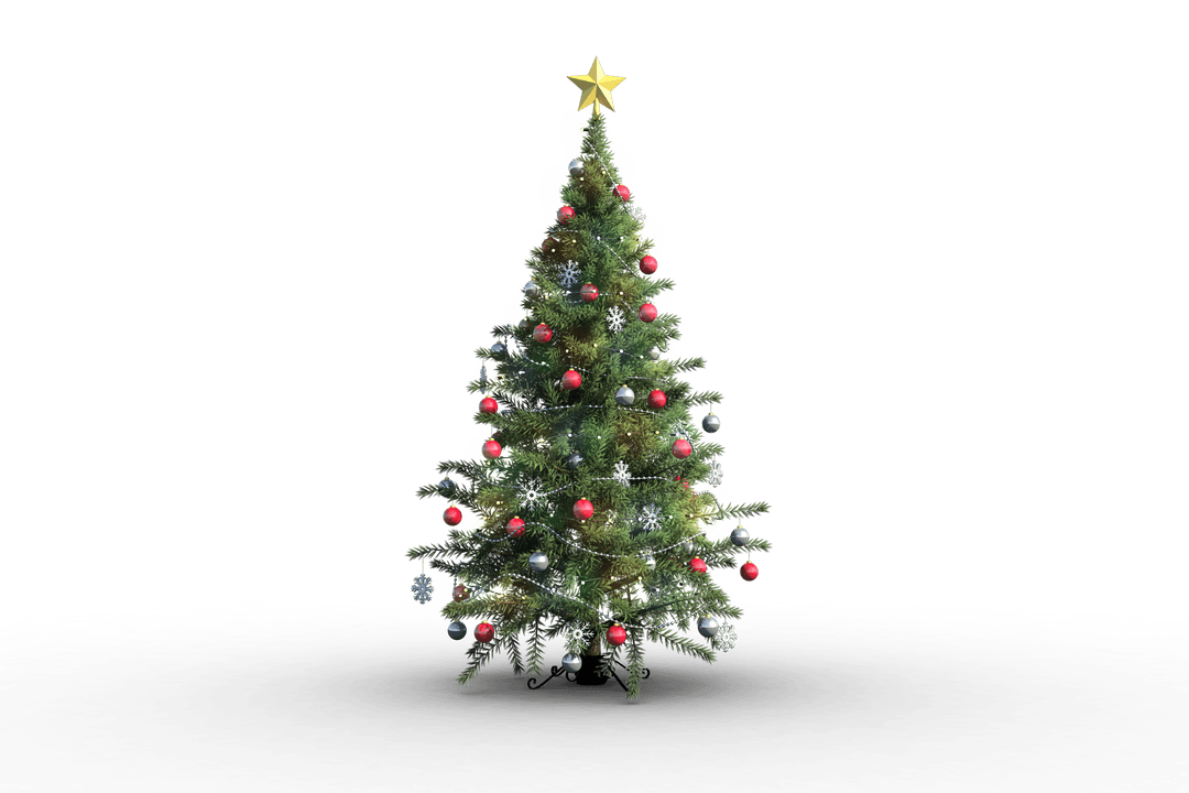 Decorated Christmas Tree on Transparent Background