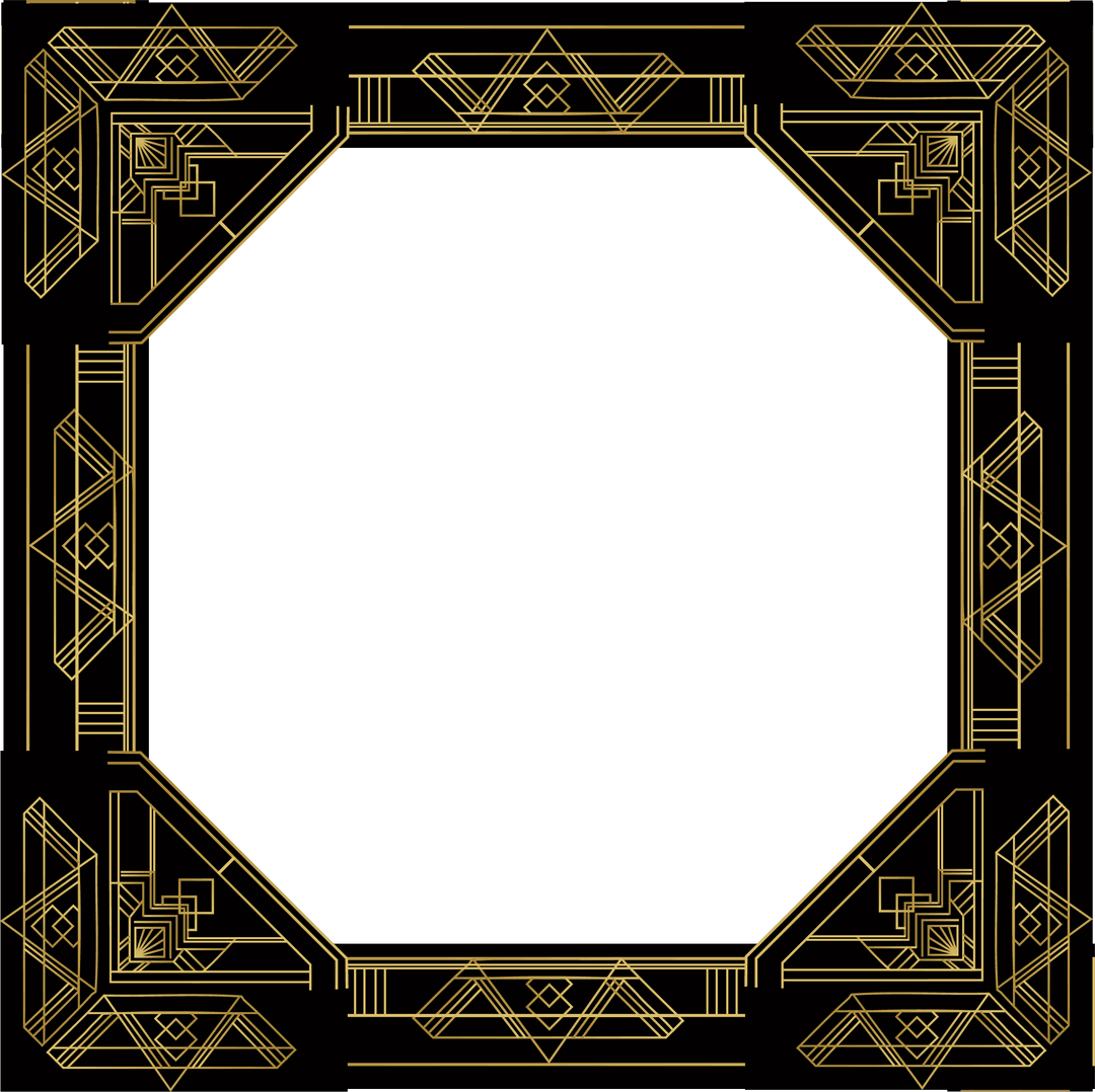 Art Deco Geometric Gold Frame on Transparent Background