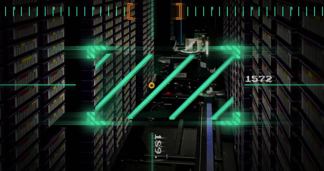 Futuristic Digital Data Processing in Dimly Lit Server Room