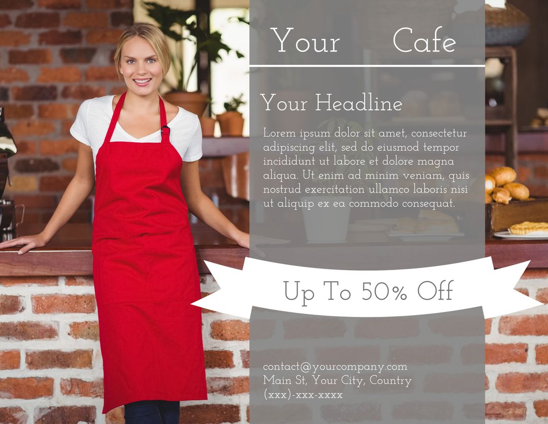 Welcoming Waitress Promoting Cafe with Discount Offer - Download Free Stock Templates Pikwizard.com