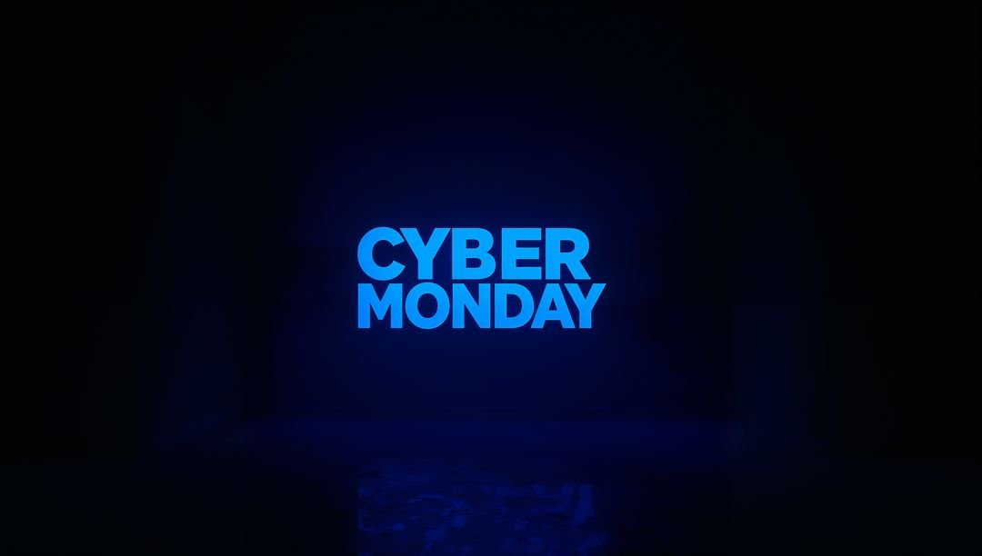 Glowing Cyan Cyber Monday Neon Sign With Glossy Reflection Minimal Futuristic Backdrop