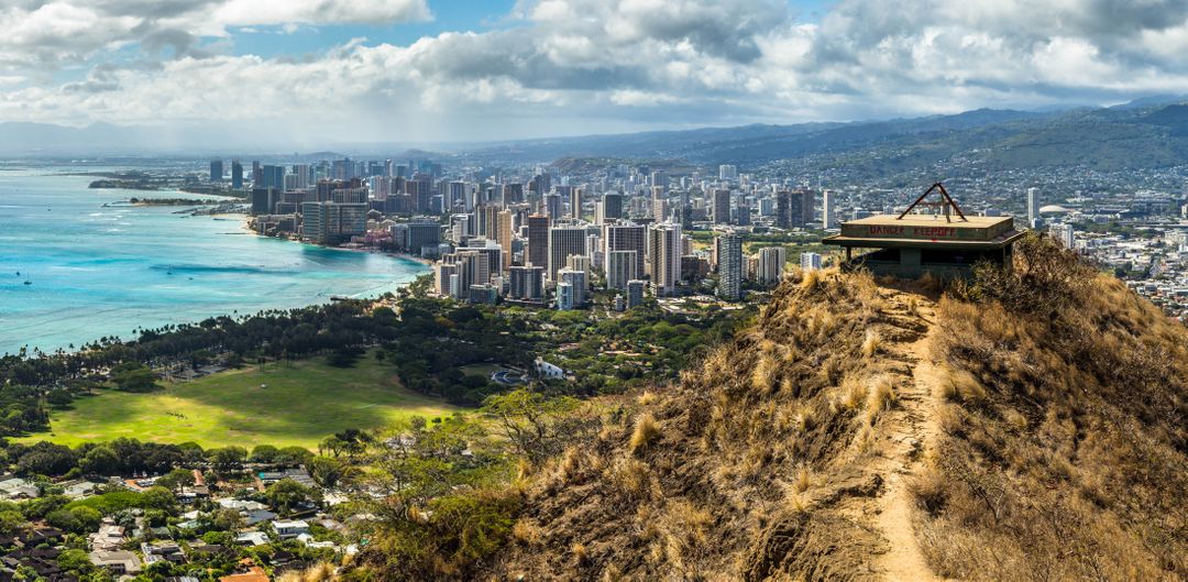 Panoramic View of Honolulu from Diamond Head Viewpoint, Hawaii - Free Images, Stock Photos and Pictures on Pikwizard.com