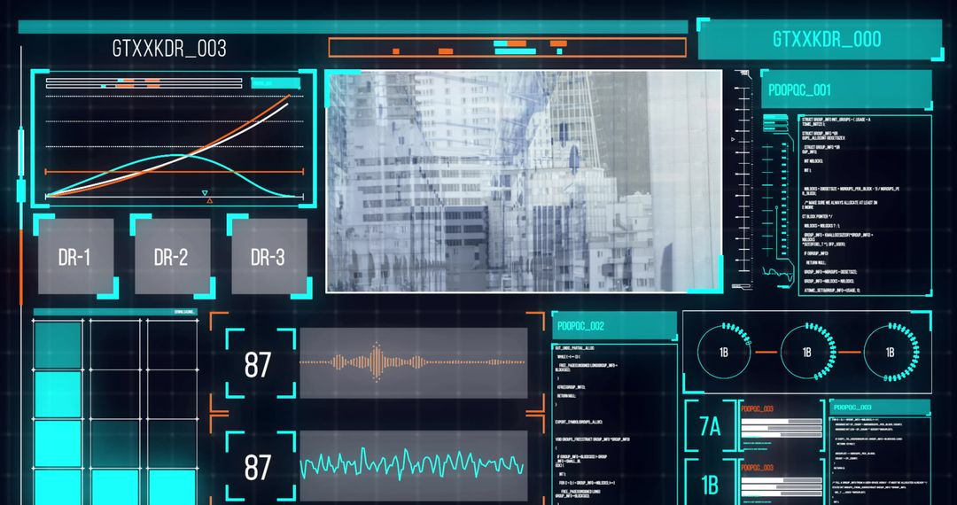 Futuristic Data Interface with Holographic Cityscape Overlay