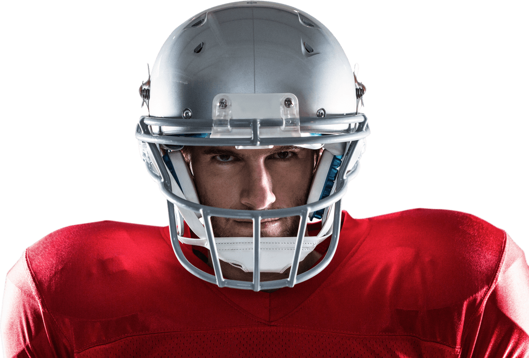 Transparent Portrait of Focused American Football Player in Red Jersey