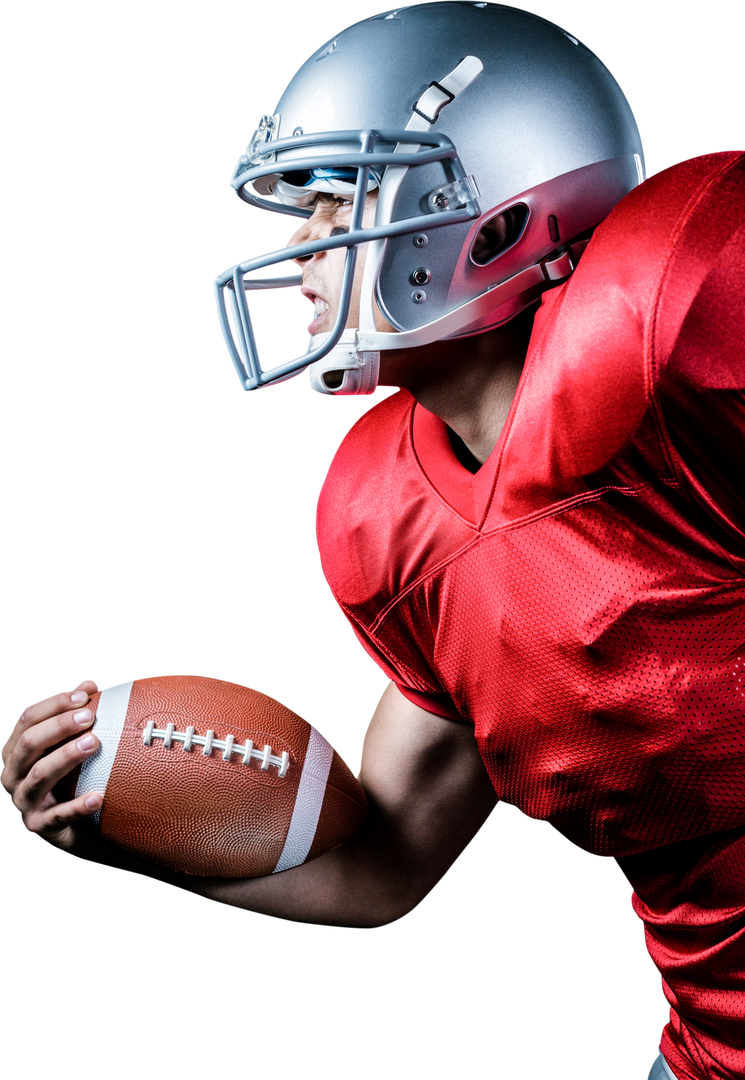 Side view of aggressive sportsman holding ball playing transparent American football - Download Free Stock Images Pikwizard.com