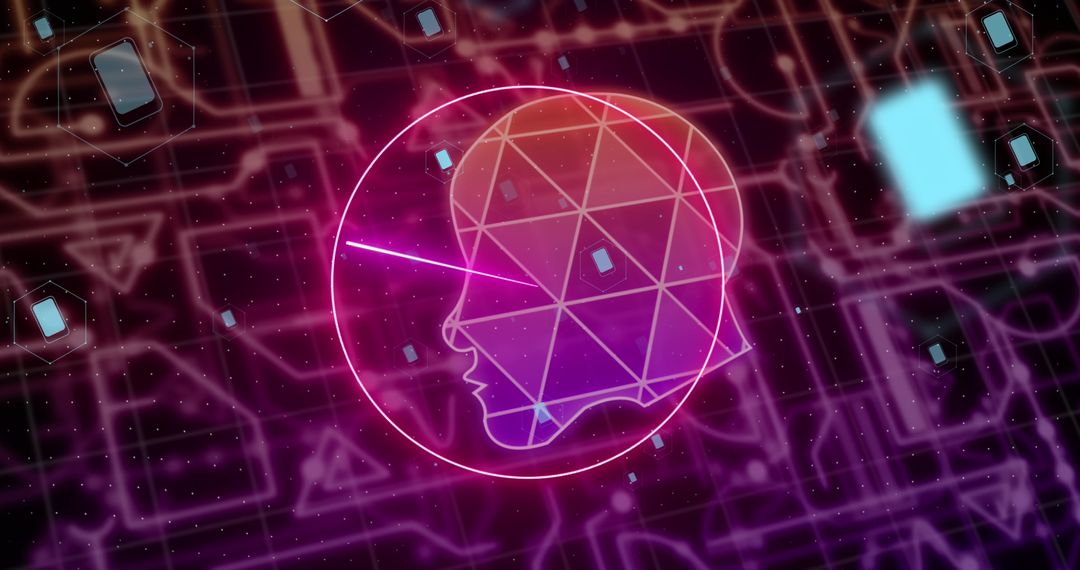 Abstract Futuristic Face with Geometric Design and Digital Overlay